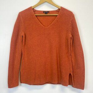 J. Crew Mercantile Orange Boxy Chunky Knit V Neck Sweater